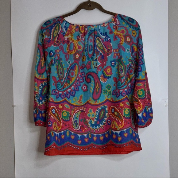 Talbots Women’s MP Boho PaisleyTop Tassels V-neck Multicoloured Festival Cotton - Picture 4 of 7